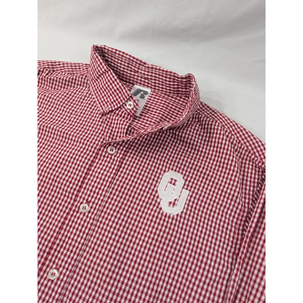 Russell Oklahoma Sooners Shirt NCAA Football Button Down Long Sleeve Gingham L